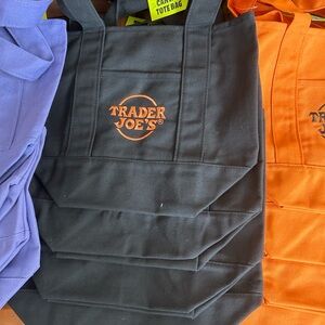 Trader Joe's mini Black and Orange Canvas Tote Bags-set of 4